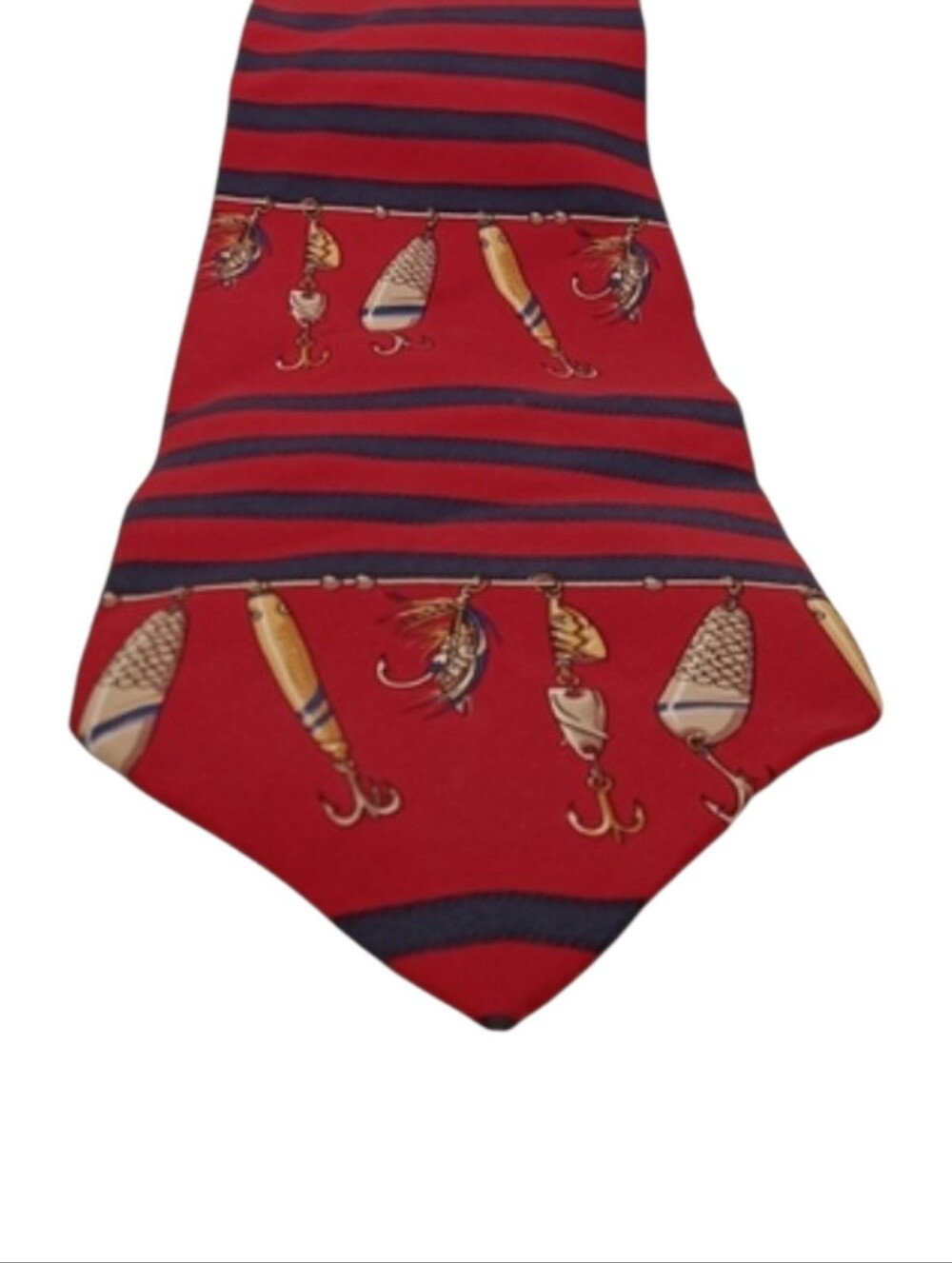 Tommy Hilfiger Red and Blue Striped Men's 100% Italian Silk Fishing Lures Tie!